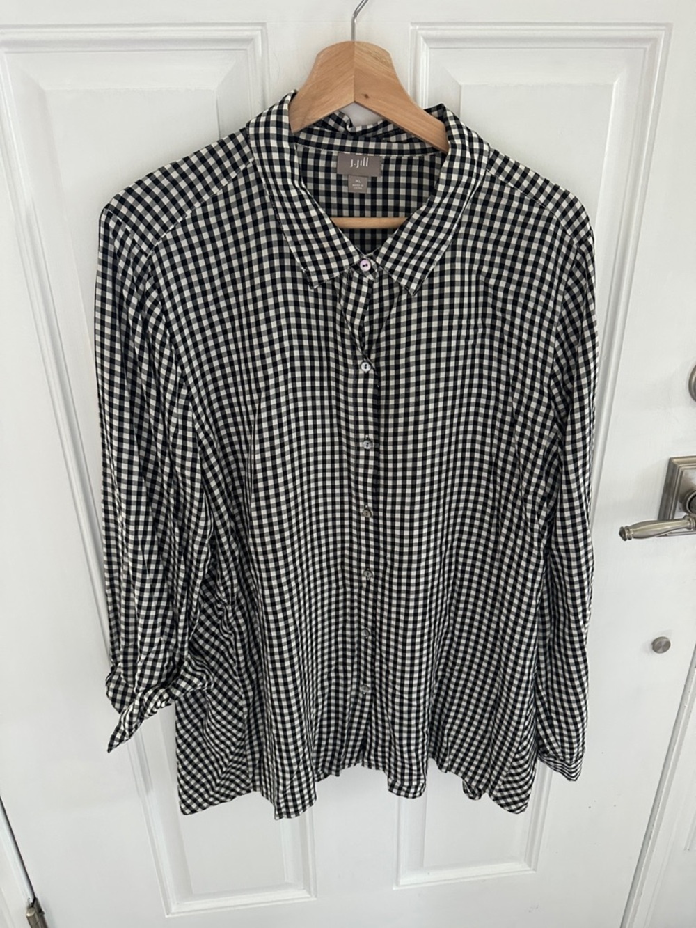 J. Jill Black and White Gingham Button-Down Shirt